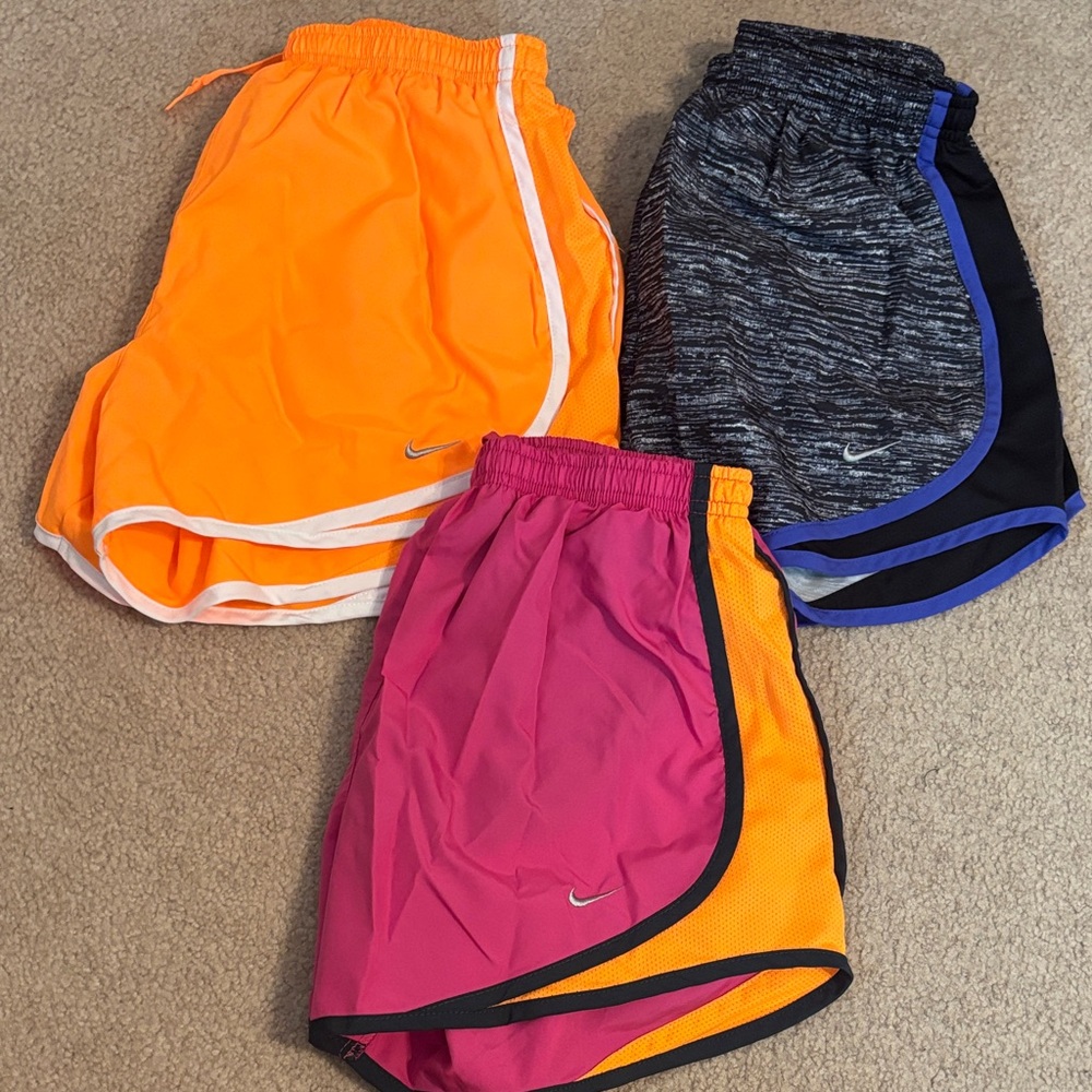 Nike Women’s Athletic Shorts Trio - Orange, Pink & Heather Gray